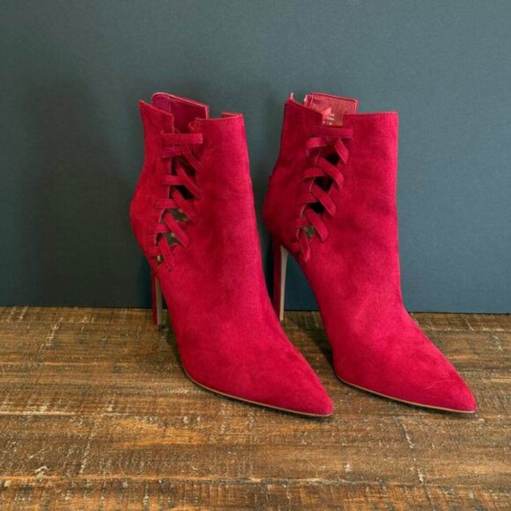 Aldo Tuxedo Faux-Suede Bootie Women's‎ Size 9 Res Pointed-Toe 4.5" Heel Zip